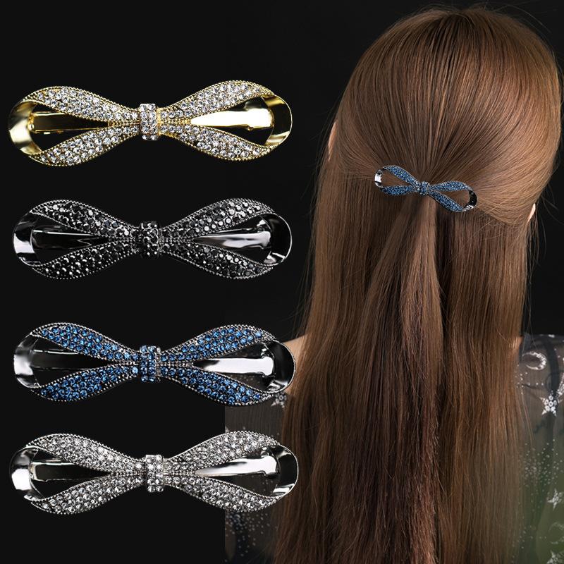 Clip de Primavera de Circonita Blanca Flor de Pedrería Brillante Clip Superior Clip Horizontal Elegante Adorno para el Cabello de Moda para Madres