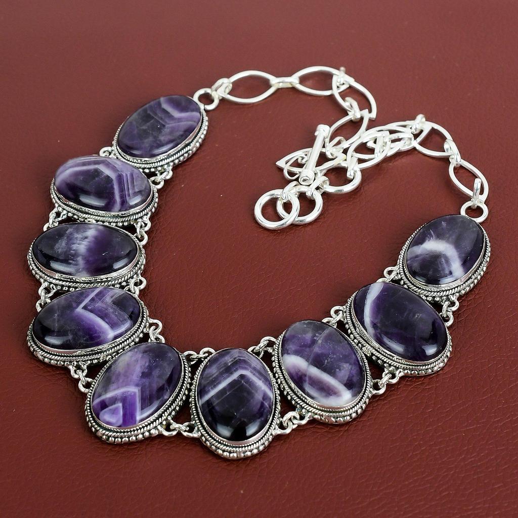 Chevron Amethyst Necklace Gemstone Vintage Necklace 925 Sterling Silver Adjustable Chain Necklace Handmade Antique Jewelry Anniversary Gifts