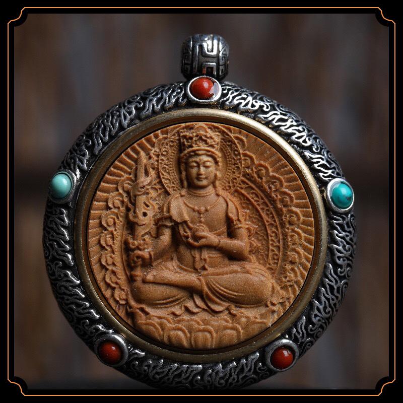 Indian Sandalwood Zodiac Guardian Pendant - Retro Chinese Style Sweater Chain