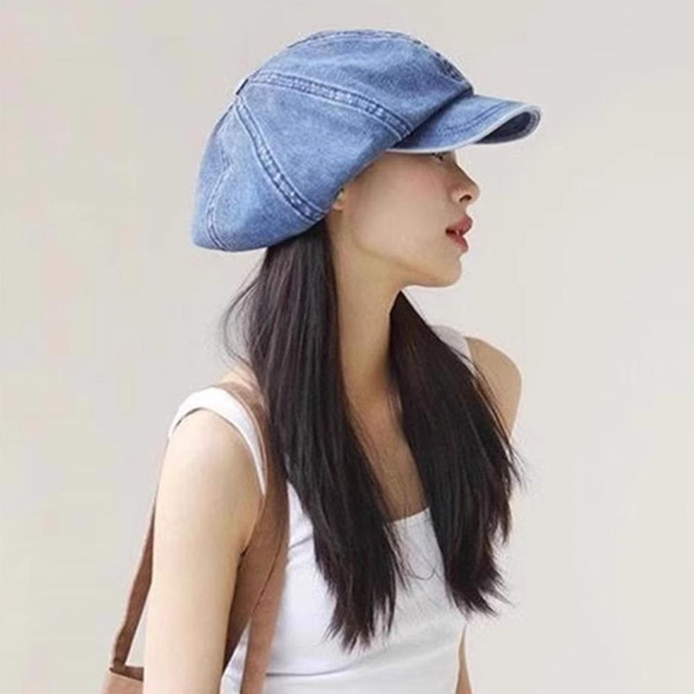 Denim Cotton Newsboy Hat Baker Boy Beret Flat Caps Womens Ladies Octagonal Hat