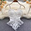 Kleidung Blusen Sexy Crop Tops Damen Korsett Spitze Bandage T-Shirt Camisole Damen Träger Tanktop Mode Ärmellose Weste