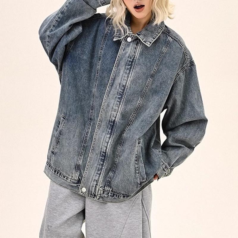 Women's High-End Blue Denim Workwear Jacket - 2025 Spring/Autumn, Loose BF American College Style, Unisex.