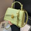 Small Portable Black Square Shopping Bag  Versatile  Textured PU Shoulder Bag  Popular Fashion