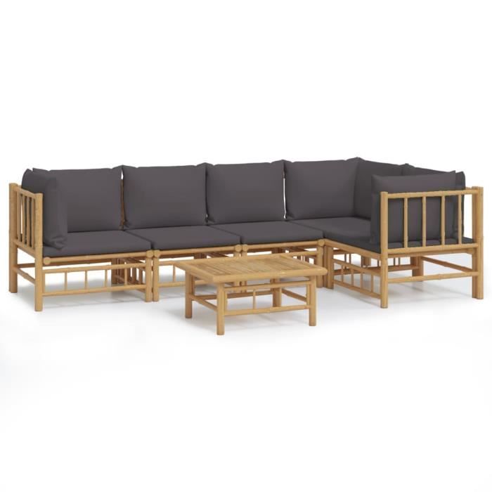 VidaXL Salon de jardin 6 pcs avec coussins gris foncé bambou 3155233