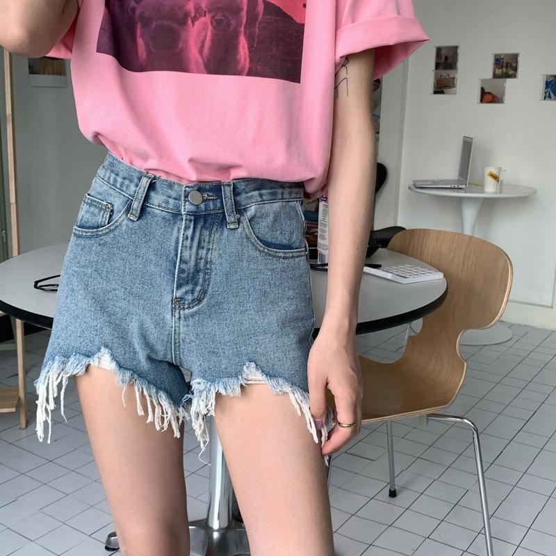 Pants Classic and Minimalist Fashion Versatile Broken Holes Female Summer High Waist Loose Thin Raw Edge Wide Leg A Word Denim Shorts Individuality