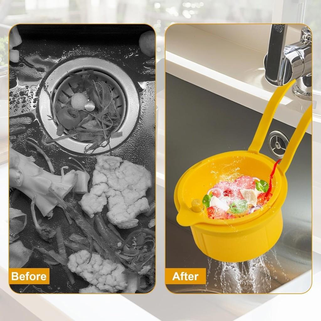 Kitchen Hanging Sink Drain Basket Press Type Automatic Residue Cleaning Filter Yellow12cm