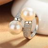 Charm Female White Pearl Zircon Stone Silver Color Wedding Rings Promise Open Adjustable Engagement  For Women
