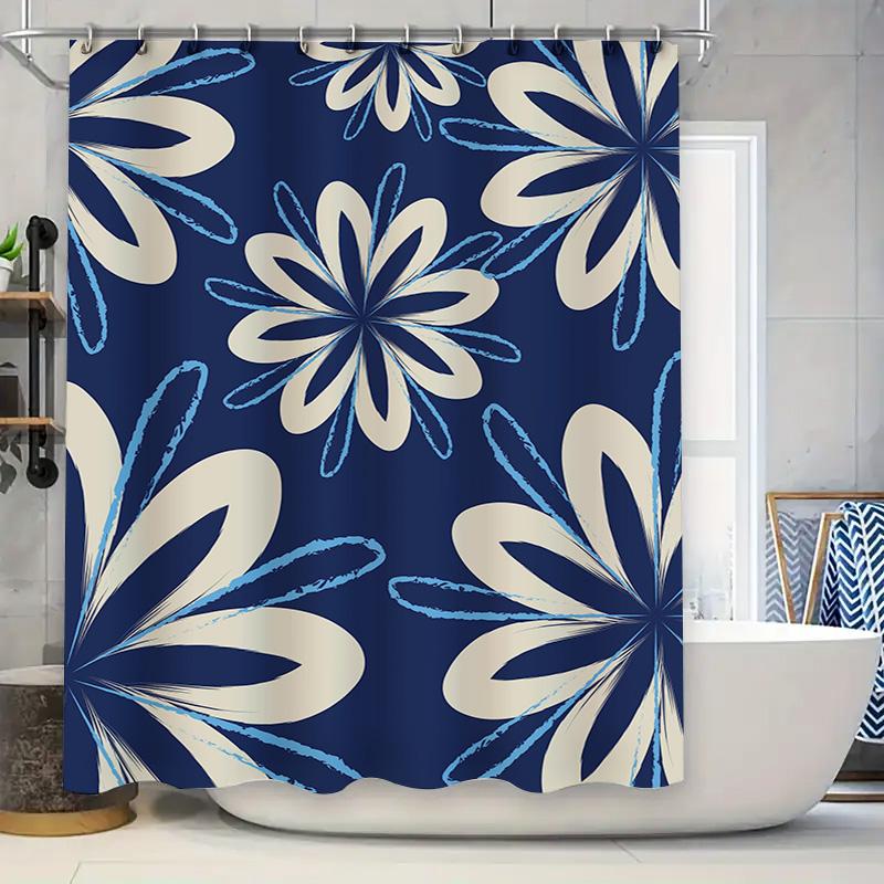 

Blue Floral Shower Curtain Modern Decor For Bathroom Or Kitchen W60H190(CM)-1 Pcs