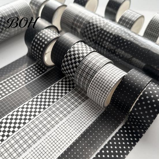 Black And White Plaid Tape Grid Washi Tape, Pattern Decorative Masking Hand-tearable for Arts, DIY Crafts, Journals, Planners, Scrapbooking,