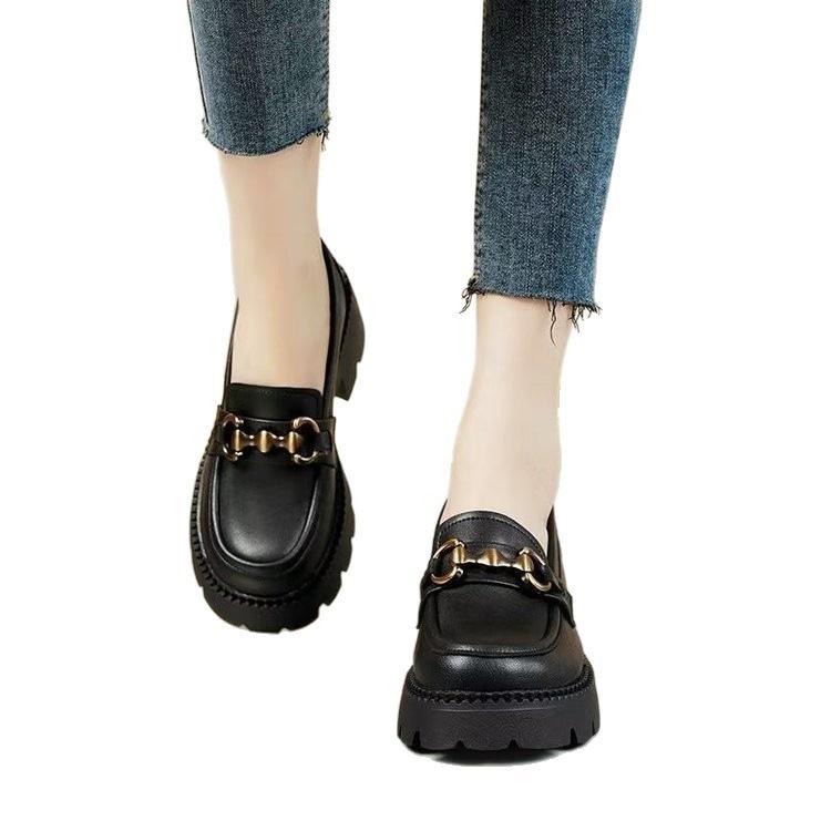Muffin Thick-soled Heightened British Style Women's 2026 New Spring Lace-up Soft-soled Single Shoes Versatile Small Leather Shoes