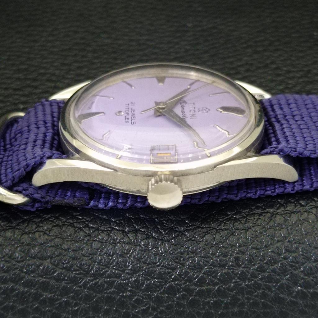 VINTAGE TITONI AIRMASTER TITOFLEX HAND-WINDING SWISS MENS PURPLE WATCH a702035-5