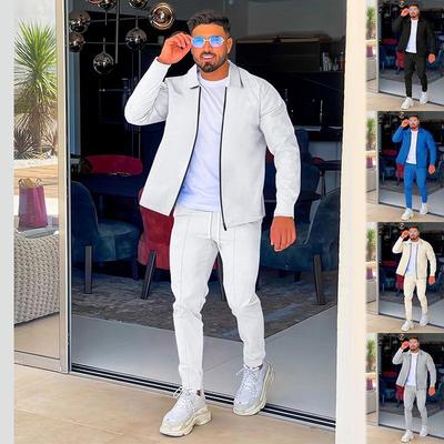 Autumn 2025 Men's Waffle Knit Long Sleeve Zip Cardigan & Turn-Down Collar Casual Sports Set