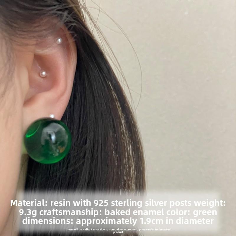 Bright Blue-green Spherical Earrings - A Unique and Fresh Ear Accessory