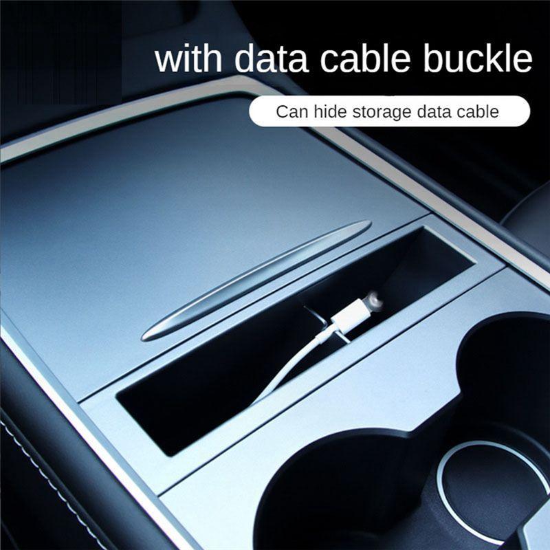 XXR-Center Console Armrest Storage Box Card Key Phone Charging Cable Organizer For Tesla Model Y 3 - Accessories