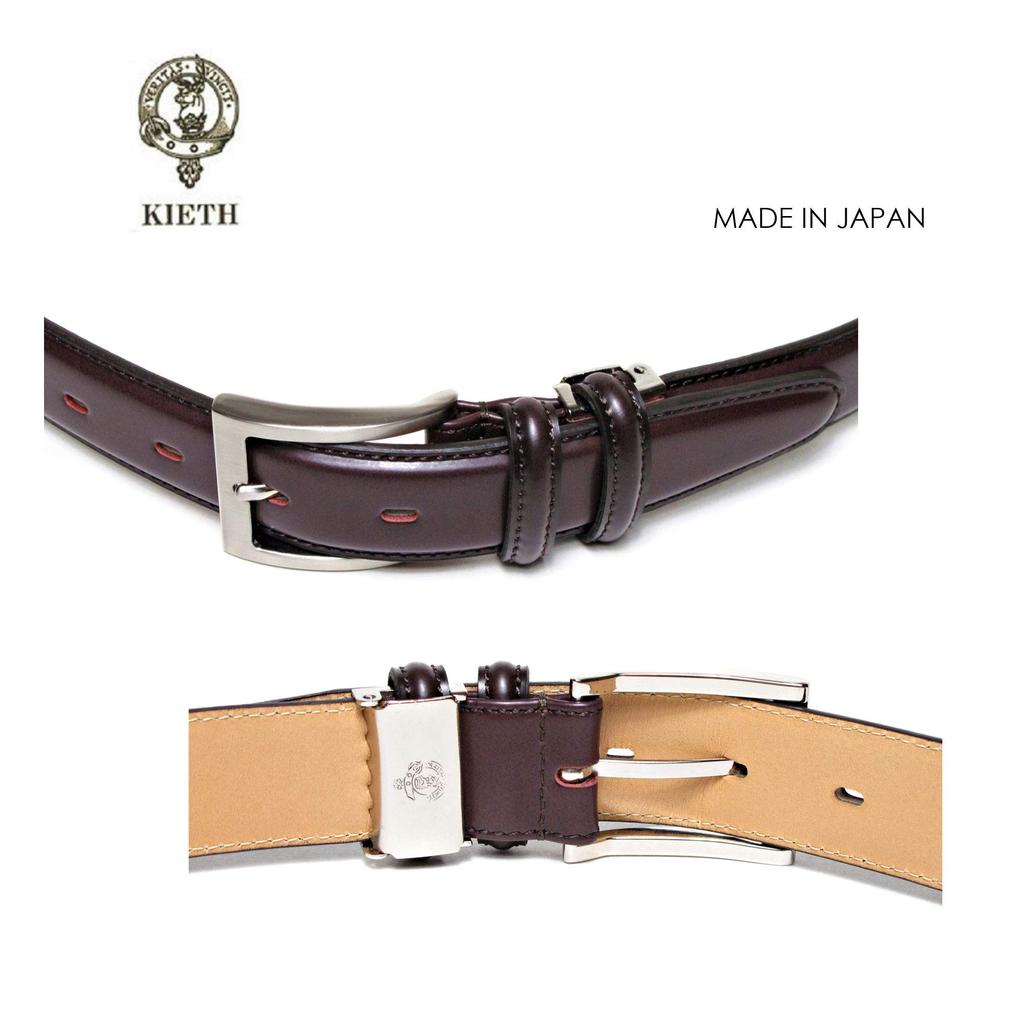 [KIETH] Men's Business Belt, Cordovan-style Cowhide Leather, Wine Color, 30mm Width, Adjustable Size, Made In Japan, KE21327-69
