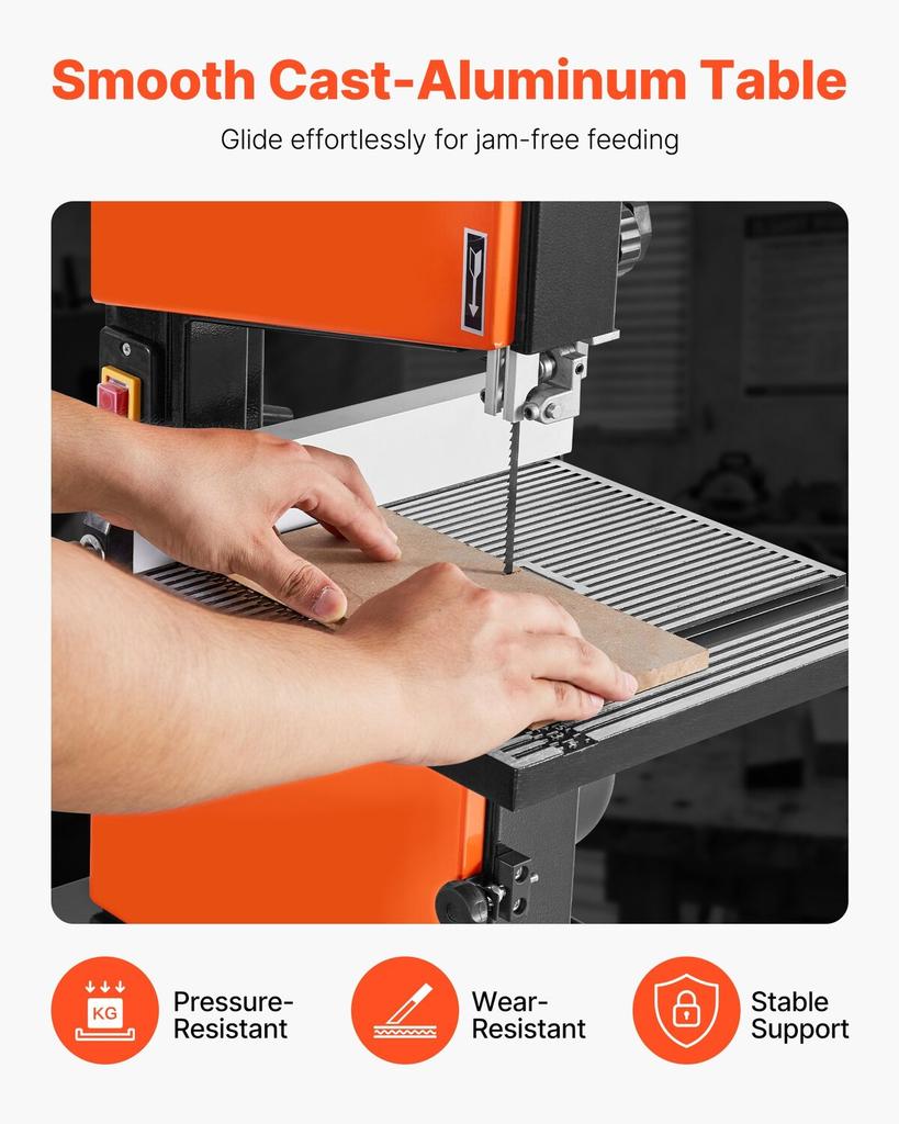 Band Saw, 229 mm, Woodworking Benchtop Bandsaw with 373W 1/2 HP Motor, 90 mm Max Cutting Height, 300 x 300 mm Cast Aluminum Table, 0-45° Tilting