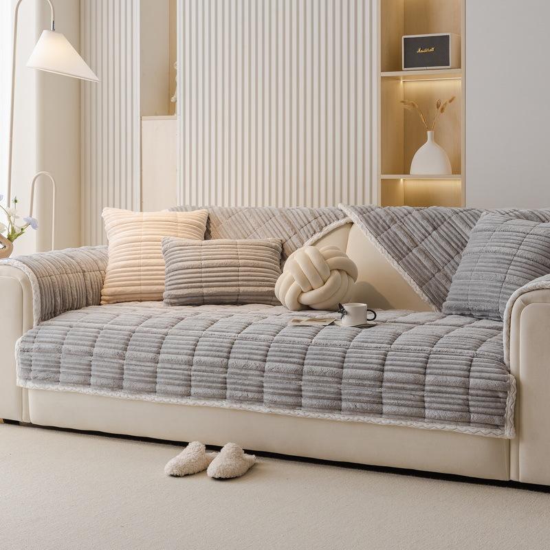 Cream Wind Milk Fleece Sofa Cushion Autumn And Winter Plush Seat Cushion Simple High-End Non-Slip Cover New Cover