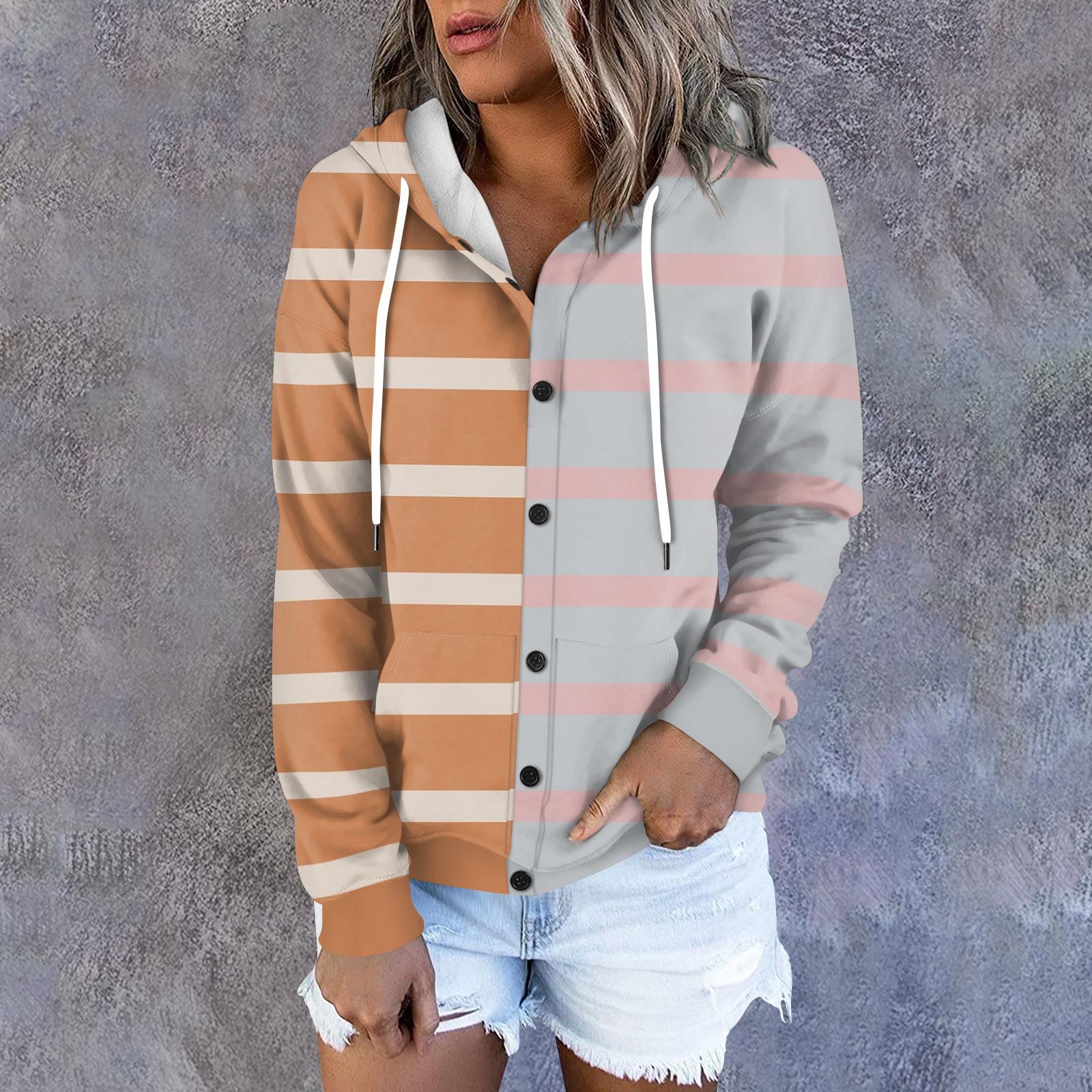 

Женская толстовка-куртка, классическая полосатая, с длинным рукавом, свободная, с капюшоном, спортивная куртка M