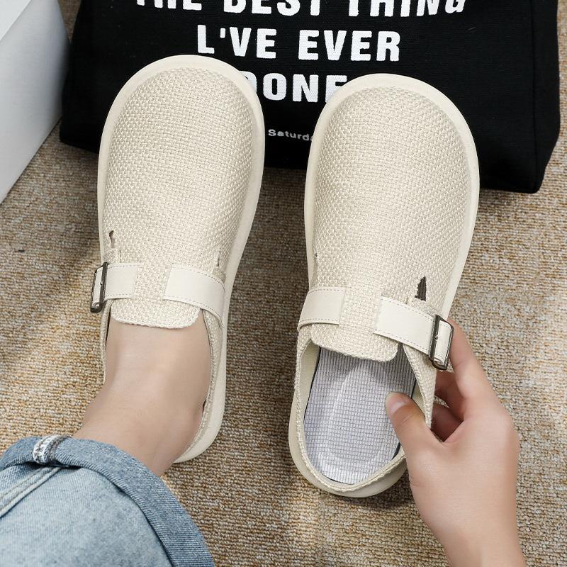 Fashion 2025 Men's Linen Covered-Toe Slides Summer Breathable Indoor Outdoor Slippers Plus Size Comfort Casual Office Commute Footwear