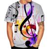 Men's Music Symbol 3D Printed T-shirt, High-definition Shirt with Note Pattern, Street Style, Casual, Neutral, Summer New Fashio