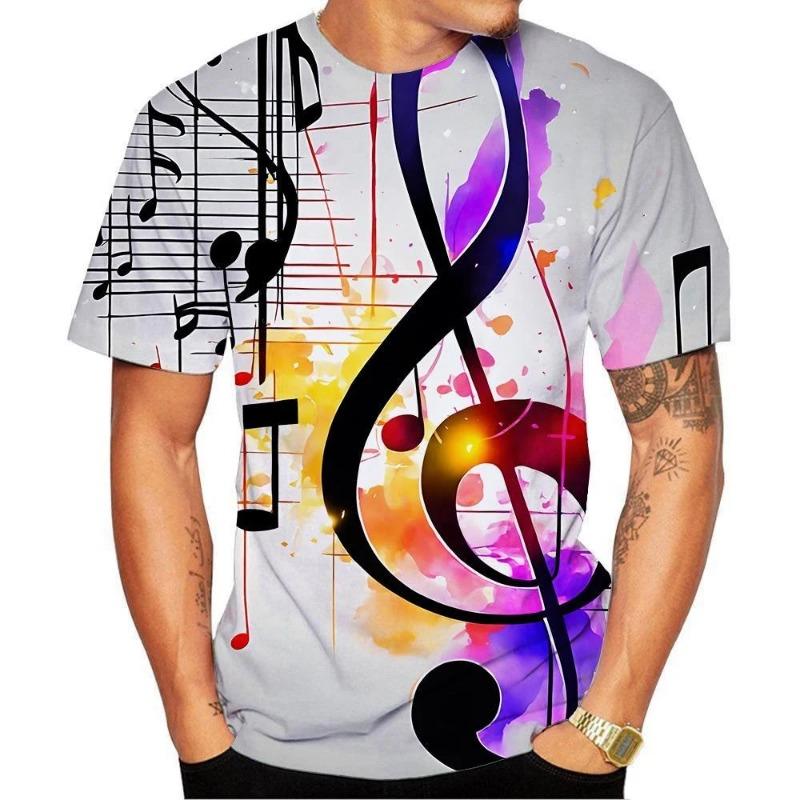 Men's Music Symbol 3D Printed T-shirt, High-definition Shirt with Note Pattern, Street Style, Casual, Neutral, Summer New Fashio