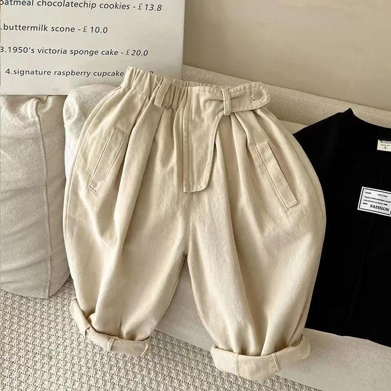 Autumn Boys Casual Pants Girls Solid Color Loose Radish Pants Kids Cotton High Waist All-match Trousers for Girls Outfits