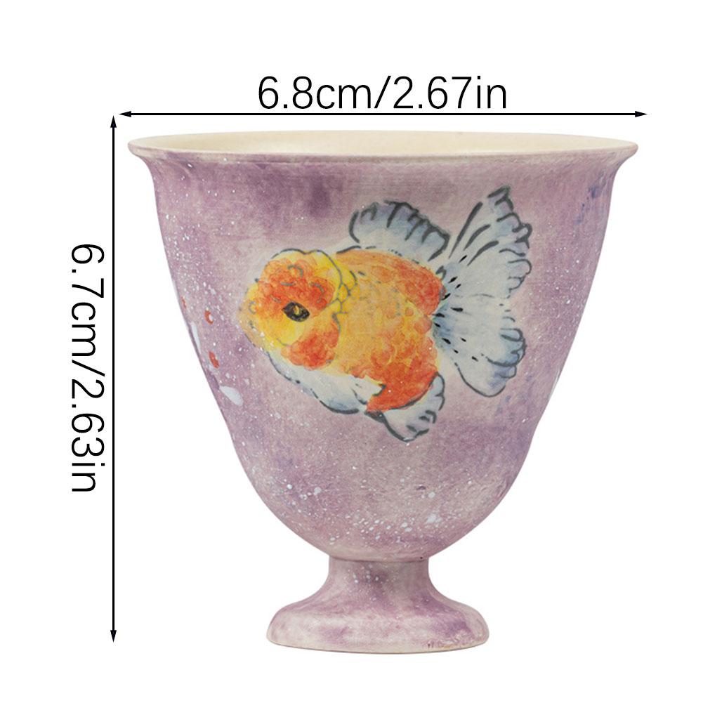 Hand-painted Goldfish Teacup Ceramic Handleless Matcha Green Tea Latte Mug For Adults