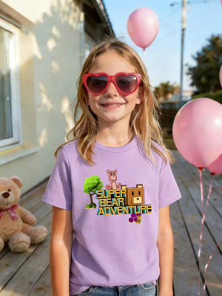 Dětské tričko s potiskem ve stylu hry Super Bear Adventure, ležérní módní víceúčelové tričko s krátkým rukávem pro chlapce i dívky