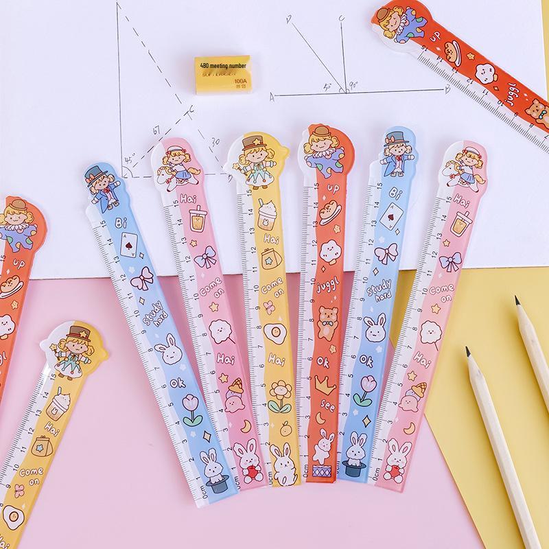 Creative Cute Semi-Transparent Ruler for Energetic Primary School Students - Ideal for Drawing and Measuring.