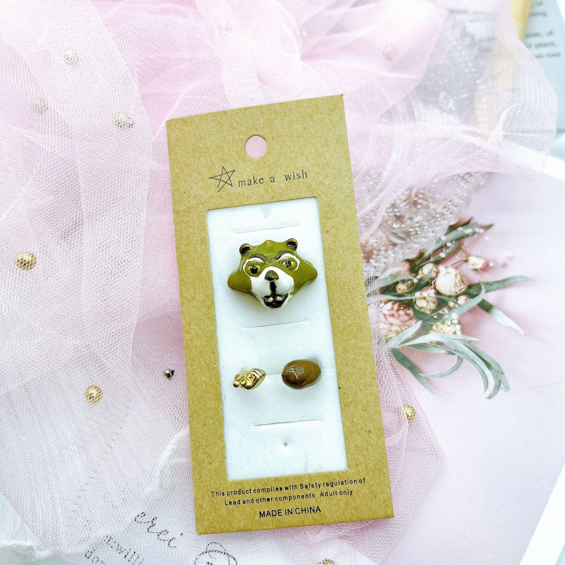 

Шикарный милый набор съемных колец для питомцев в виде коричневого медведя с отделкой капельным маслом Adjustable золотой