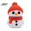 Festive Snowman Decor 3D Printed Knitted Figurine, Christmas Statue with Red Knit Home Hat and Scarf, Mini Sculpture for Holiday Desk Decoration