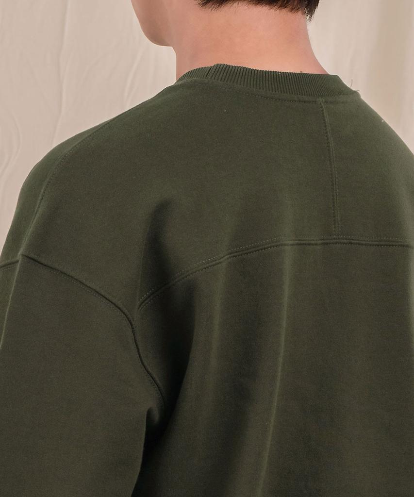 Ellamo Terry Basic Plain Square Pocket Oversized Sweatshirt [Khaki]