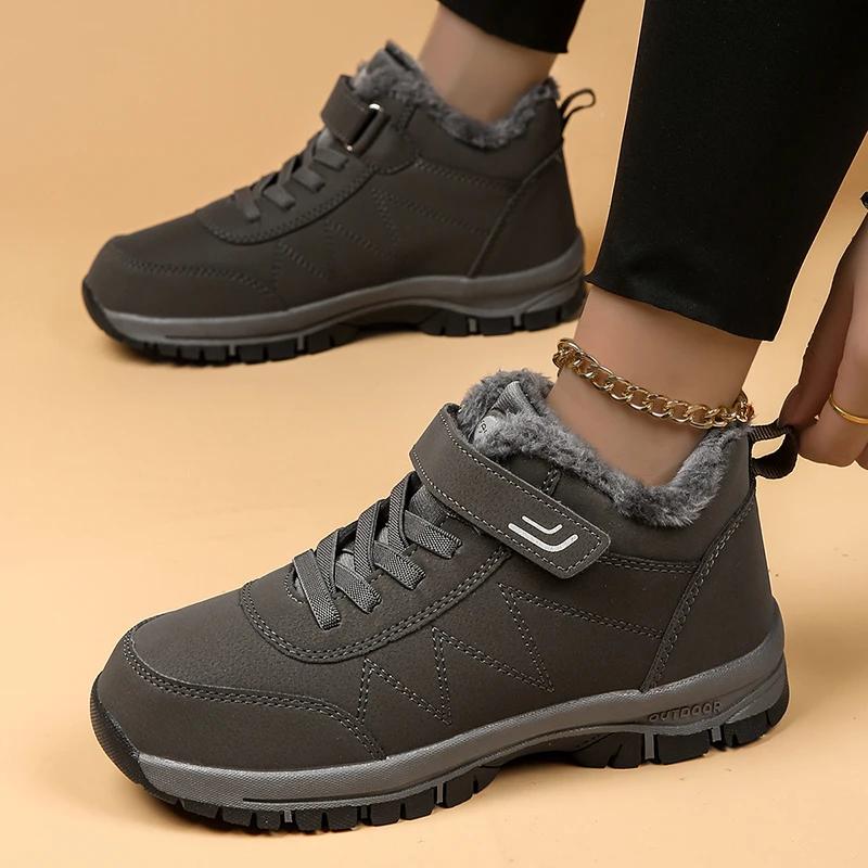 

Женская хлопковая обувь зимнего стиля с плюшевой и толстой изоляцией, зимние сапоги для снега, обувь для походов, уличные женские ботинки 44