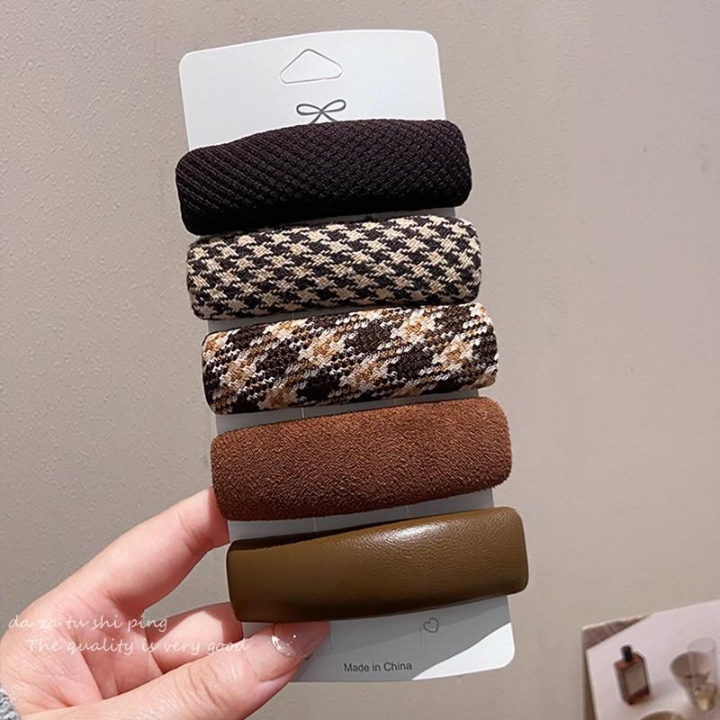 5pcs/set Vintage Brown Plaid Rectangle Hairpins For Women Girls Sweet Hair Ornament Barrettes Hair Clip Hair Accessories