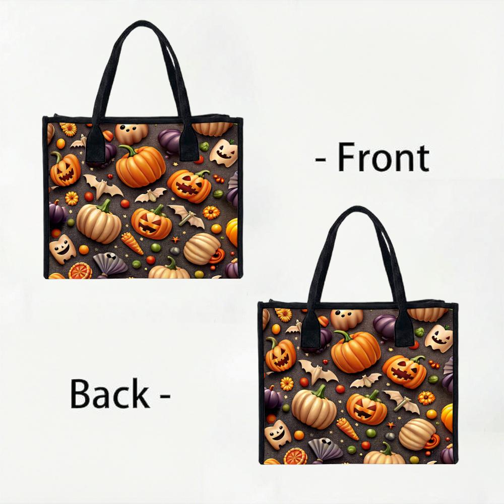 Cute Halloween Pumpkin Ghost Print Casual Tote Bag for Daily Shopping Use
