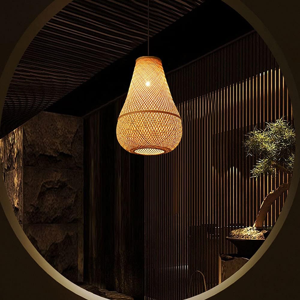 Hanging Ceiling Lamp Bamboo Boho Rattan Wood Loft