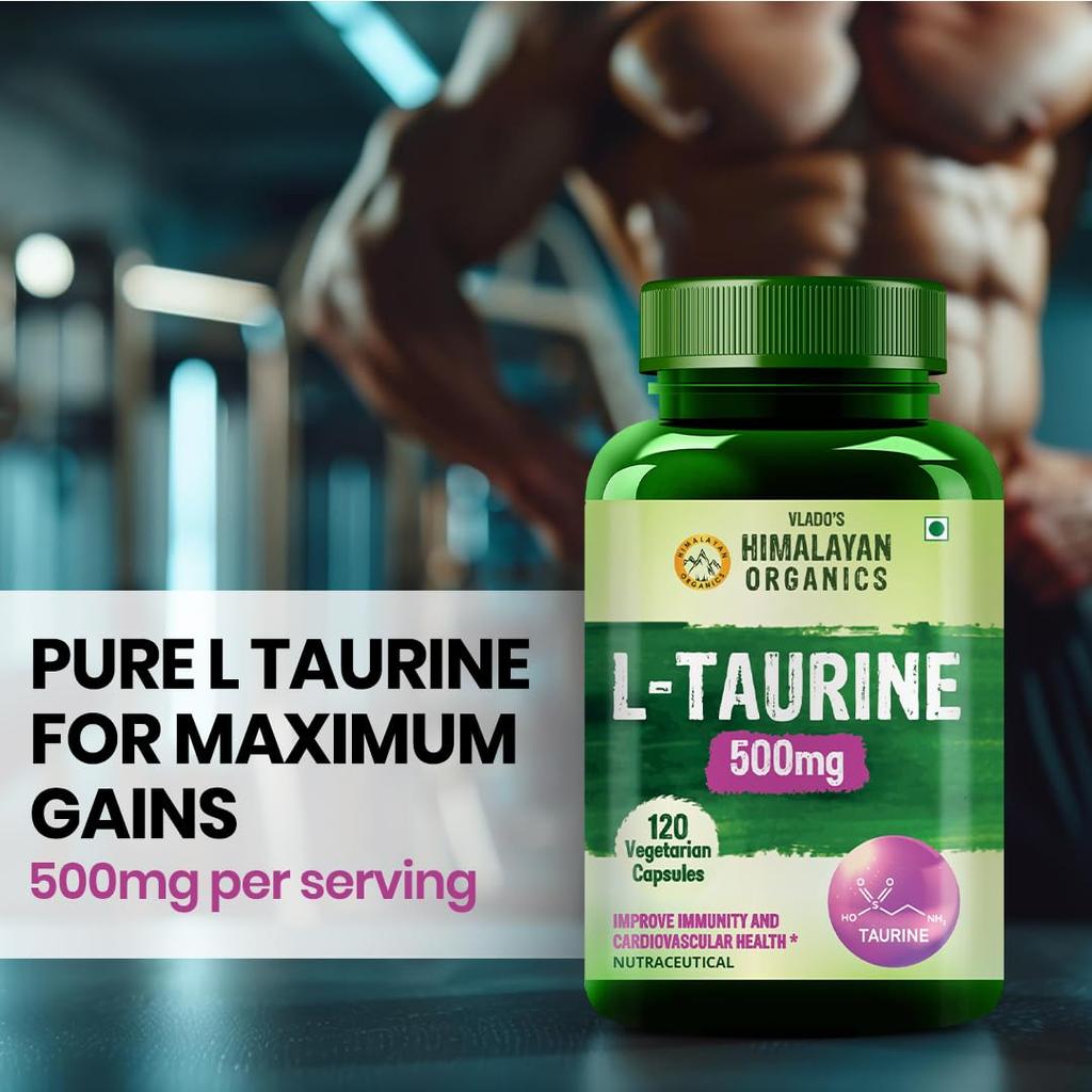 Vlado's Himalayan Organics L-Taurine 500mg Amino Acid Supplement for Muscle Recovery & Athletic Performance 120 Veg Capsules