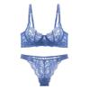 Guoeappa Attractive Lace Bra and Panty Top and Bottom Set See-Through Lingerie, Set, Sexy, Padded, Sheer, Sheer, Women's Underwear, (Blue, 70C)