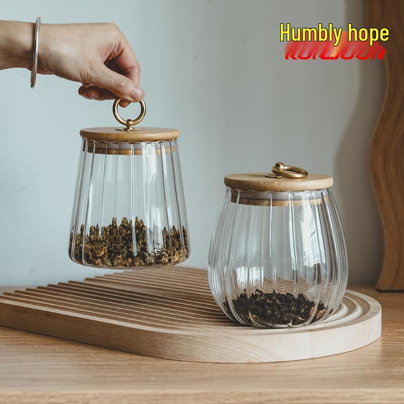 Qianxing Striped Glass Storage Jar Set with Bamboo Lids