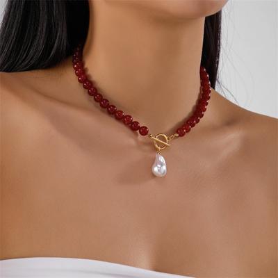 Niche High-end Pearl Necklace Women's Irregular Beaded Water Drop Pearl OT Buckle Neck Chain Necklace
