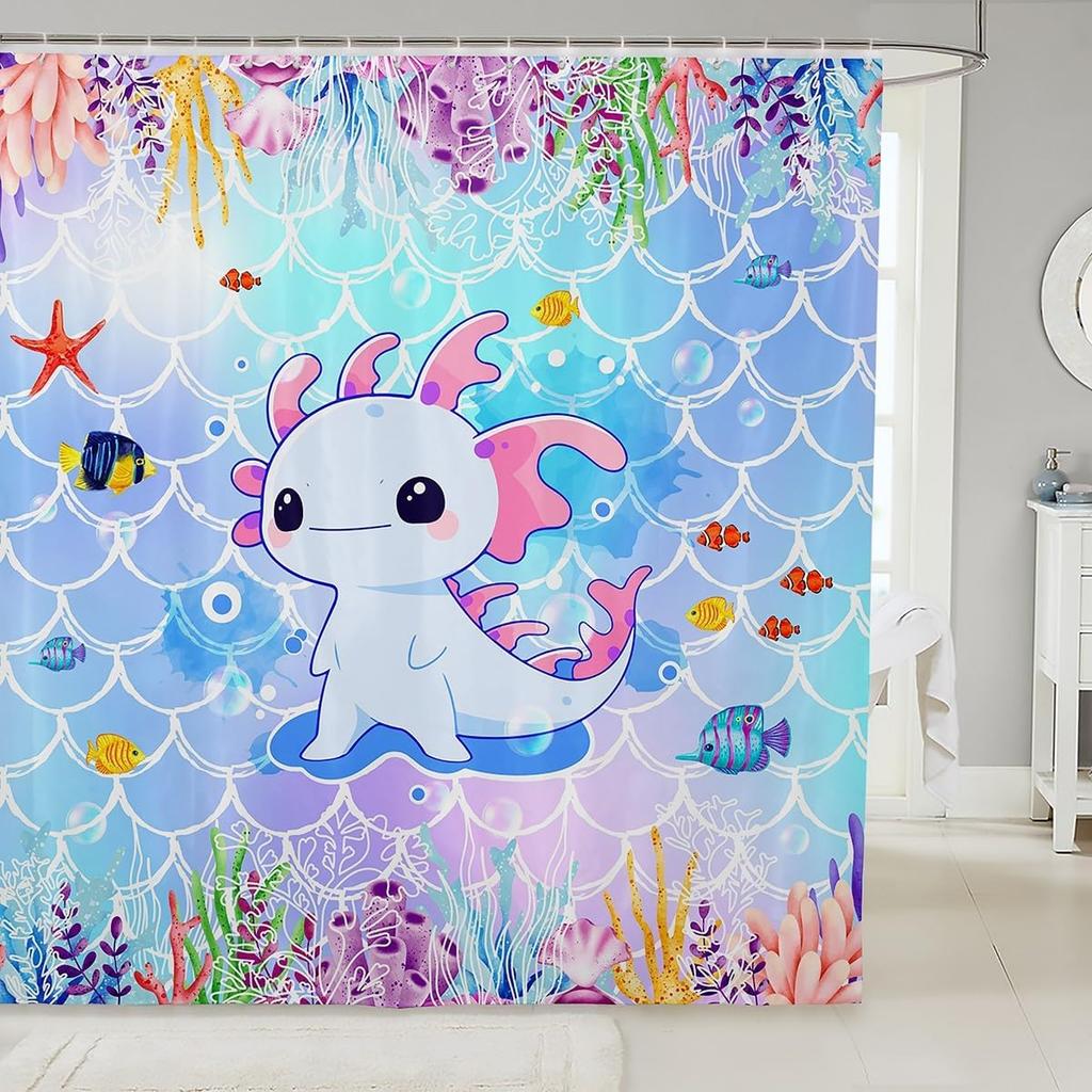 ManCute Frog Kids Shower Curtains,Lavender Flowers Butterfly Romantic Bathroom Curtains for Girls Boys Women,Cartoon Animals