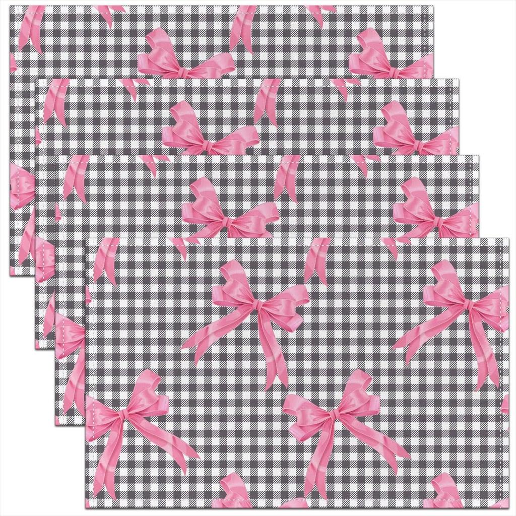 Girls Red Cherry Placemats Set of 4,Cute Bowknot Fruit Cherry Table Place Mats,Kids Girls,Princess Dreamy Placemat