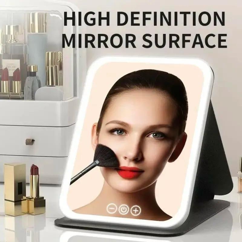 Portable Led Makeup Mirror With Touch Screen 3 Colors Dimmable,foldable Makeup Mirror With Light, Desktop Fill Light Mirror For Student Dormitory &amp