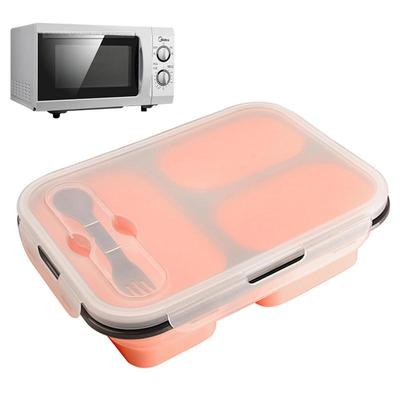 Silicone Bento Lunch Box 3 Compartment Foldable Lunch Food Container With Spoon Safe In Microwave Dishwasher Freezer