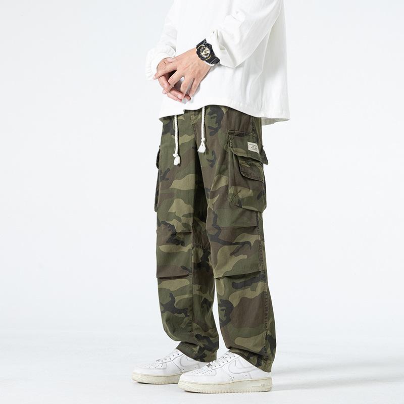 Men's Youth Camouflage American Military Outdoor Functional Loose Straight Pants Multi-Pocket Overalls 11111M