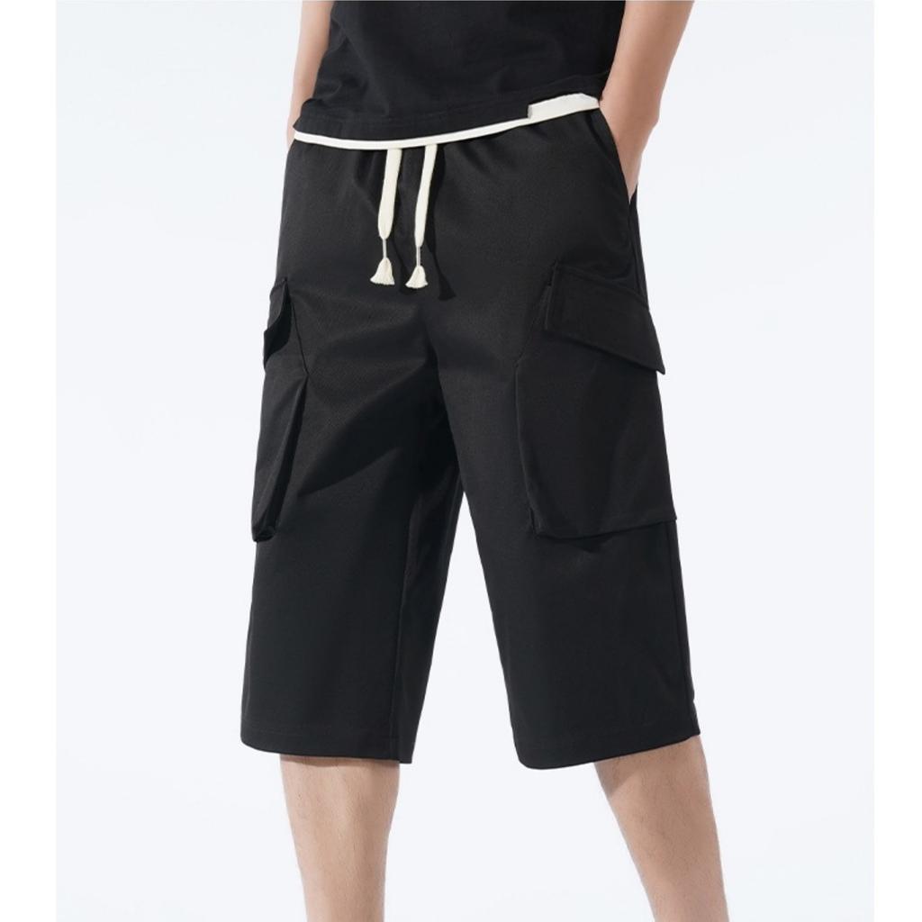 Men's Casual Lightweight Breathable Drawstring Cargo Shorts Loose Fit Stretchable Sportswear with Multiple Large Pockets for Outdoor Activities