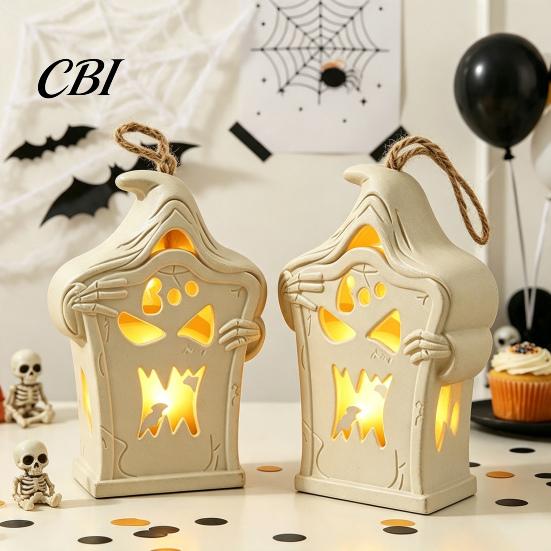 Indoor Festival Accents Halloween Light Up Tombstone Ornaments, Spooky Small Hanging Graveyard Decoration with Home Decor LED for Haunted House, Party