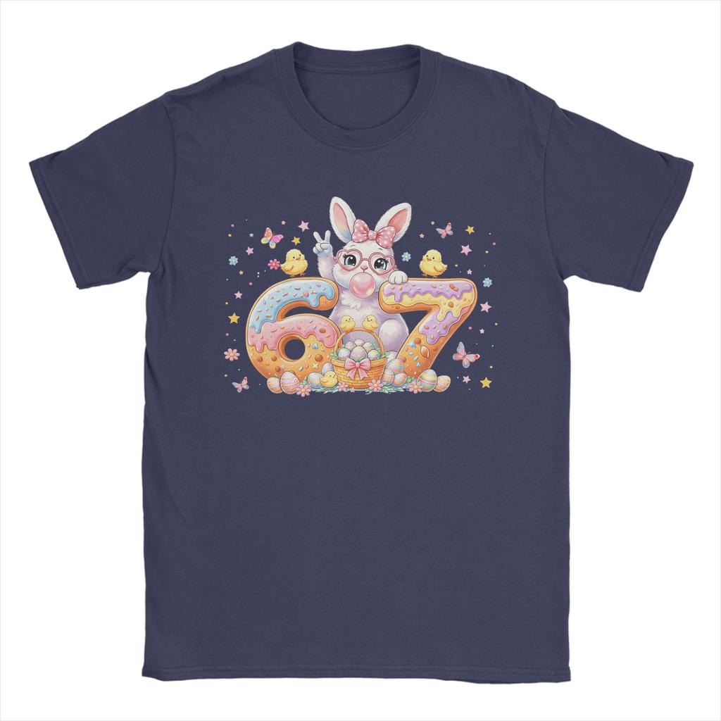 Easter Day Cute Rabbit Bunny Six Seven Meme T Shirts Unisexs Cotton Casual TShirts Round Neck Tee Shirt Short Sleeve Tees