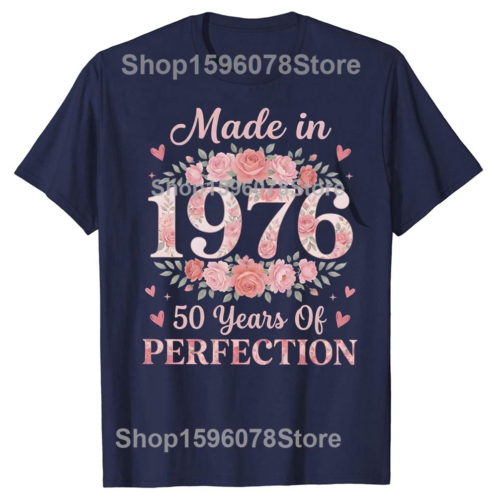 50th Birthday Gift Tees Made in 1976 Apparel Floral Birthday Shirt Birthday Celebration Gift for Wife Mom Sister Women Clothing