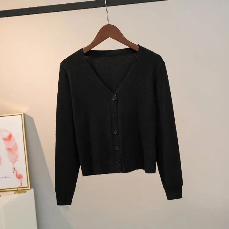 Sweater Knitted Cardigan Button Jacket Korea Autumn Winter V-neck Long Sleeve Casual Short Tops For Women Sweater Grey White